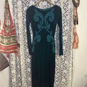 Elegant Teal Velvet bodycon Dress lace cut out see through small NWOT SO SEXY!!!